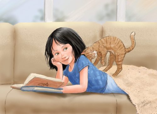 Girl Reading with cat